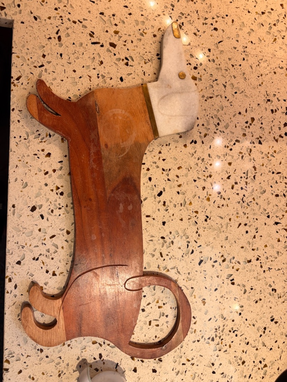 Anthropologie Wooden dachshund Dog Shaped Cutting Board with Marble Head